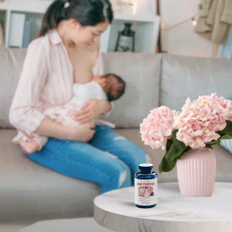 mom and baby posing with pump princess