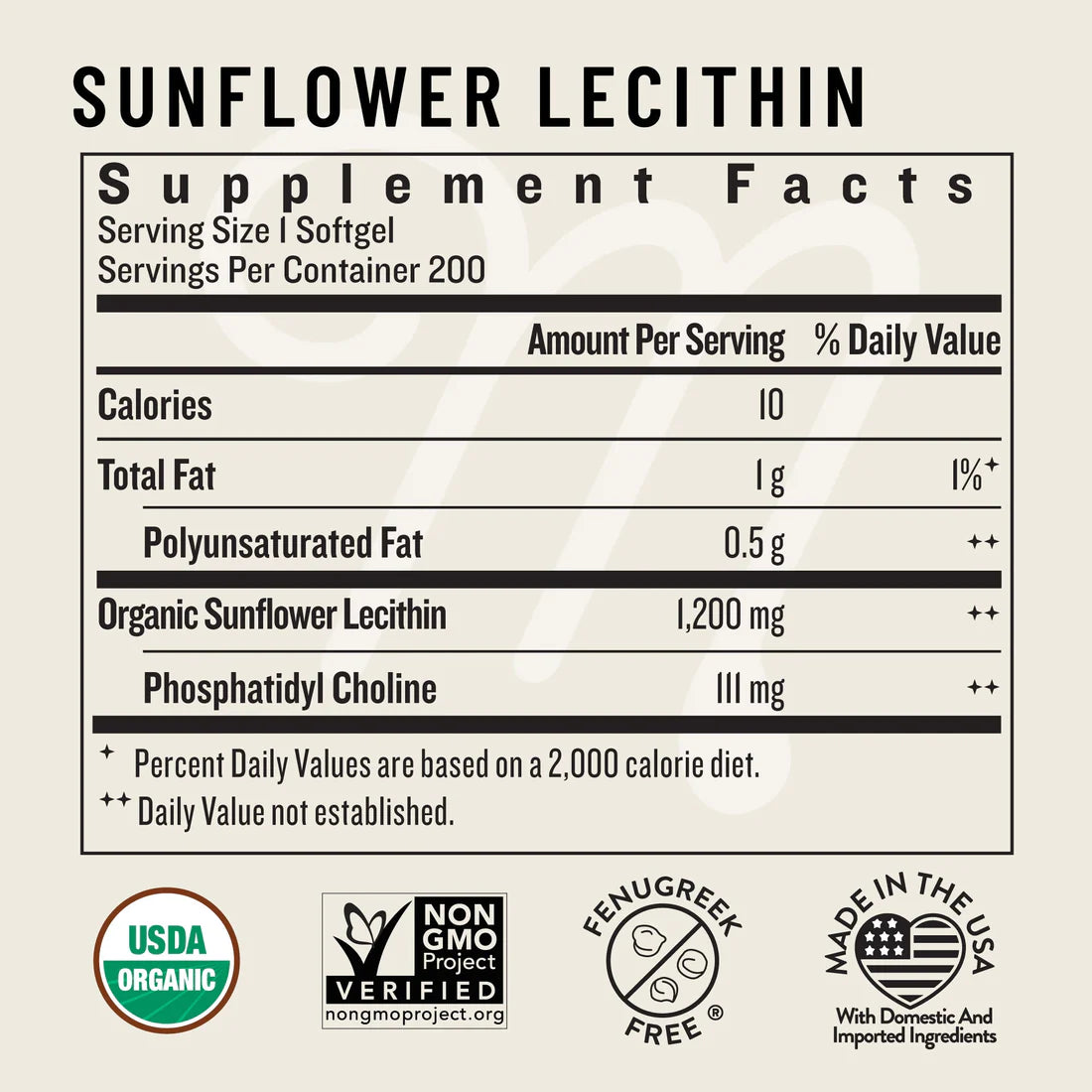 Organic Sunflower Lecithin 200 caps