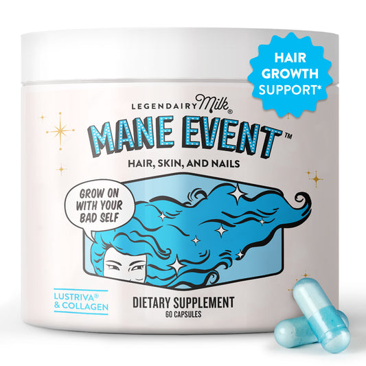 Mane Event hair skin nail supplement with Lustriva® and collagen to support thicker hair growth, glowing skin, and stronger nails – Legendairy Milk Singapore