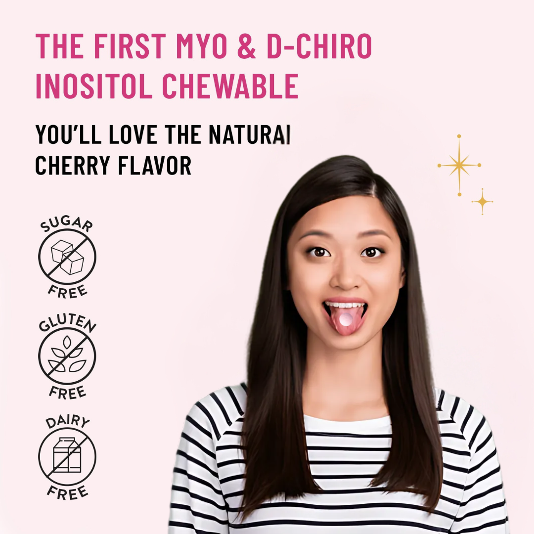 Lady eating Myo & D-Chiro Inositol Chewable Tablets