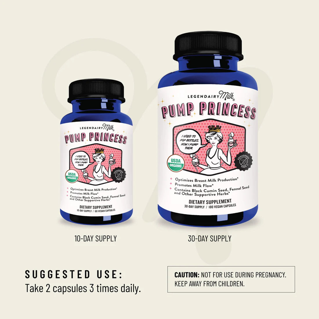 pump princess supplement bottle sizes