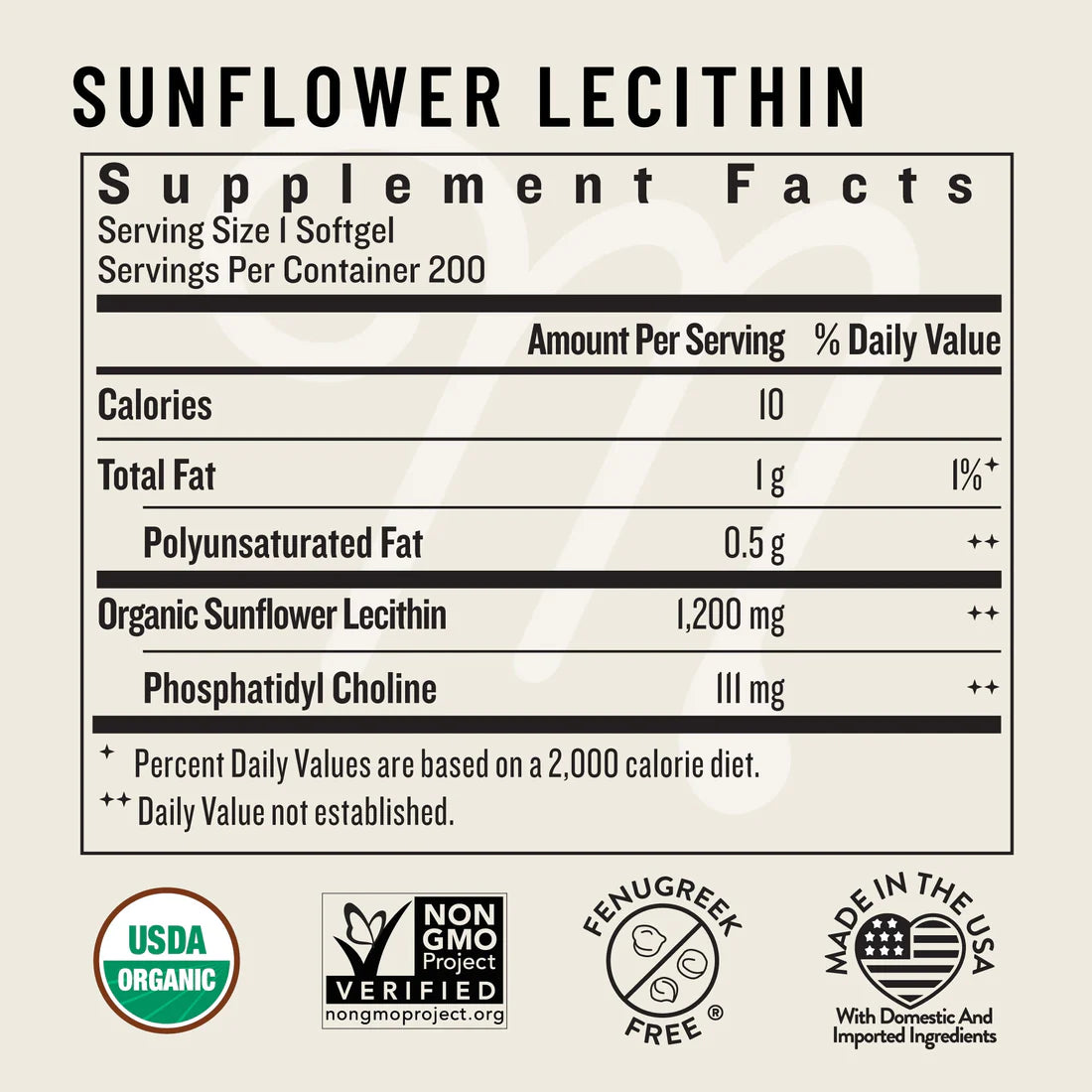 sunflower lecithin supplement facts label