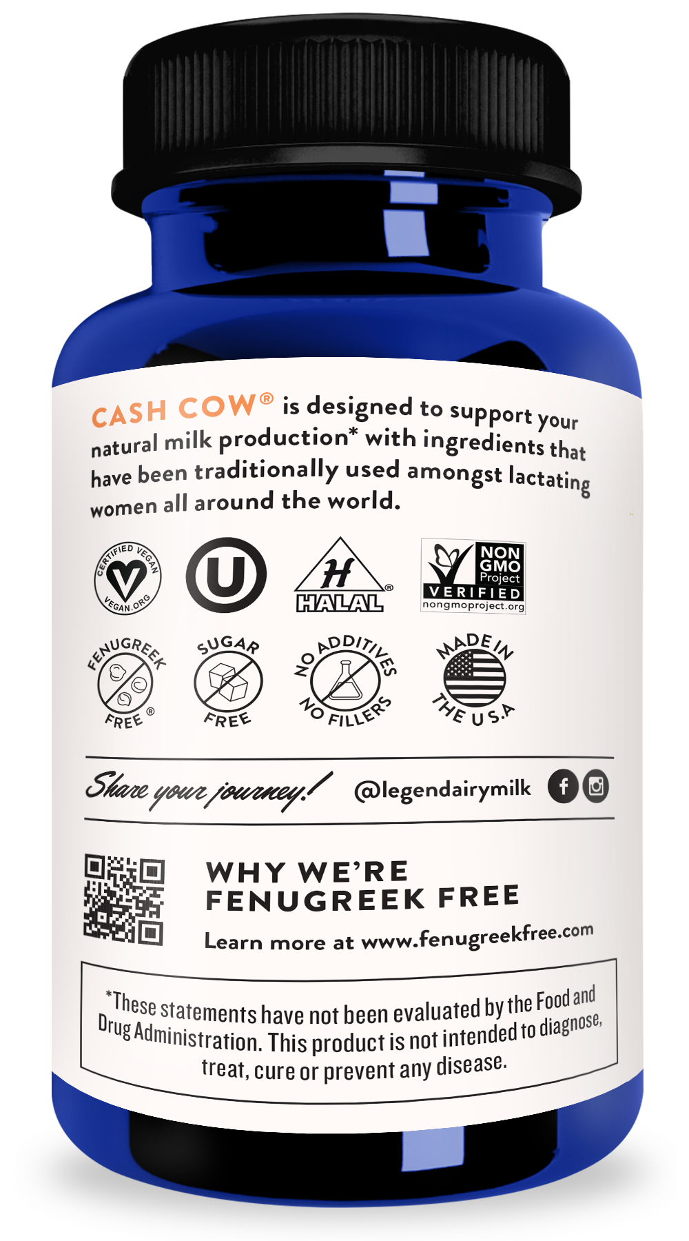 cash cow supplement bottle packaging rear view